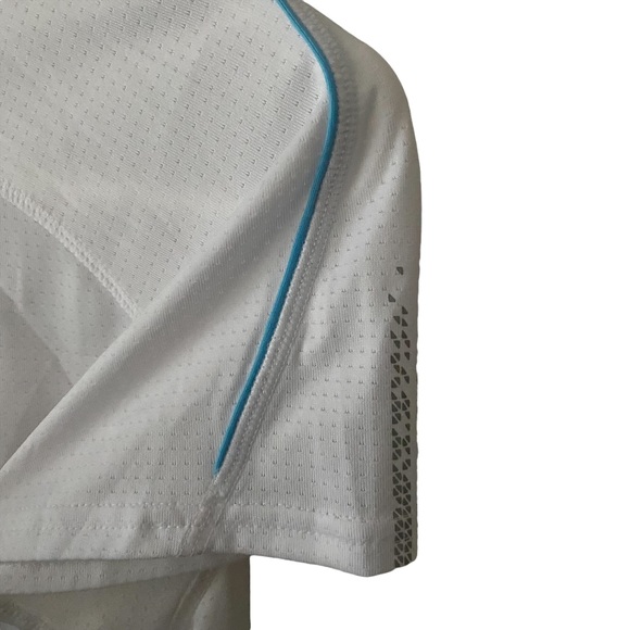 Adidas size Large Formotion white with blue stripes short sleeve tee shirt EUC - Picture 7 of 9